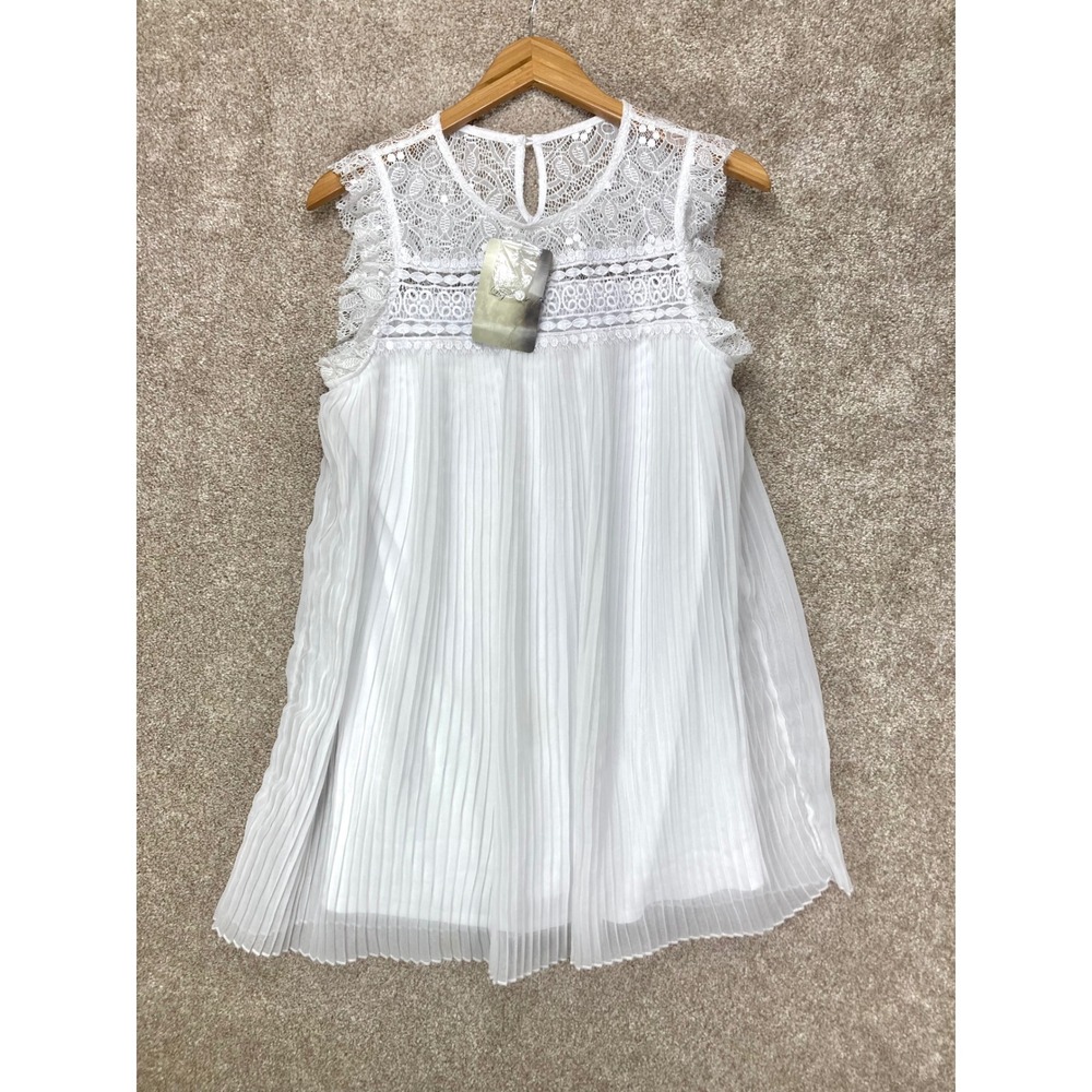 Lily Rose Pleated Lace Sleeveless Dress Girls M White Summer Ethereal Chic NWT
